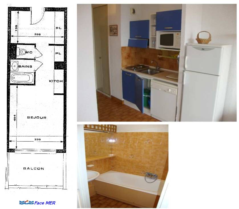 plan, cuisine et salle de bain appartement 30